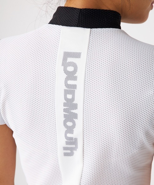Loudmouth（ラウドマウス）の「LOUDMOUTH/ラウドマウス ゴルフウェア ブランド ロゴ 配色 ハイネック メッシュトリコット 半袖 シャツ Tシャツ UVカット（Tシャツ/カットソー・レディース・ライトイエロー/ホワイト/パープル/ブラック・L/LL/M）」の7枚目の写真