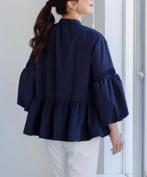 Sono(ソーノ)の「【新作3/6発売】ご自宅でお洗濯可能/UVカット/接触冷感【SONO/ソーノ】バウンディングギャザーハゴロモブラウス(シャツ/ブラウス・レディース・ネイビー/ホワイト/ピンク・F)」の10枚目の写真