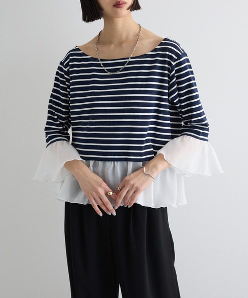 yori ボーダーヘムフリルカットソー 新品】yori ヘムフリルボーダーカットソー タグ付きの通販 by