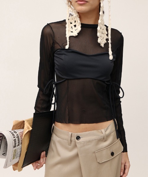 Mesh Combination Top（Tシャツ/カットソー）｜leinwande