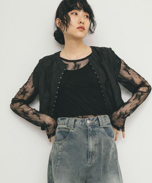 KBF（ケイビーエフ）の「シアーレースTEE（Tシャツ/カットソー・レディース・アイボリー/ブラック/オフホワイト・ONE）」の4枚目の写真