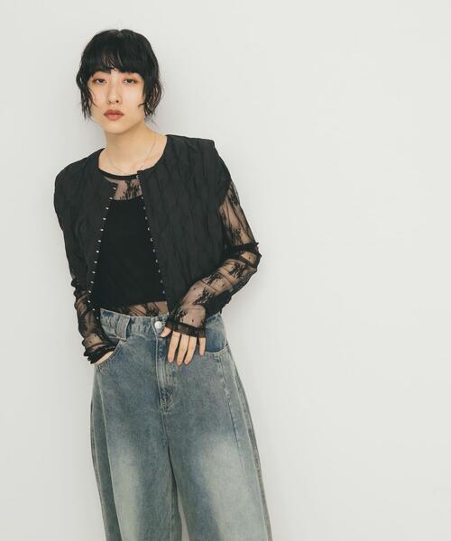 KBF（ケイビーエフ）の「シアーレースTEE（Tシャツ/カットソー・レディース・アイボリー/ブラック/オフホワイト・ONE）」の6枚目の写真