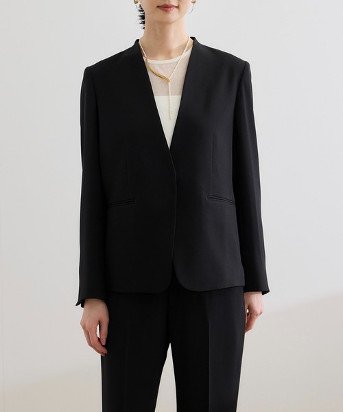 ROPE'（ロペ）の「トリアセバックサテン ジャケット【オフィス/通勤/セットアップ対応】/洗える（ノーカラージャケット・レディース・ブラック・38/36）」の21枚目の写真