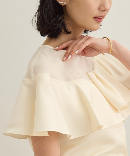 ROPE'（ロペ）の「サテンラッフルブラウス/洗える（シャツ/ブラウス・レディース・ブラック/オフホワイト・FREE）」の5枚目の写真