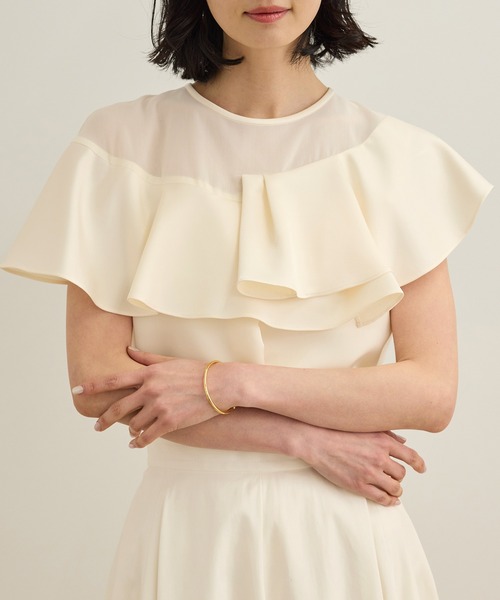 ROPE'（ロペ）の「サテンラッフルブラウス/洗える（シャツ/ブラウス・レディース・ブラック/オフホワイト・FREE）」の6枚目の写真