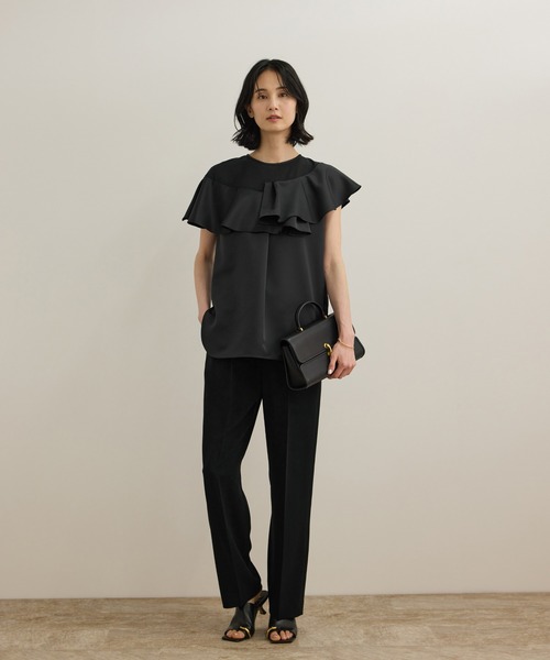 ROPE'（ロペ）の「サテンラッフルブラウス/洗える（シャツ/ブラウス・レディース・ブラック/オフホワイト・FREE）」の8枚目の写真