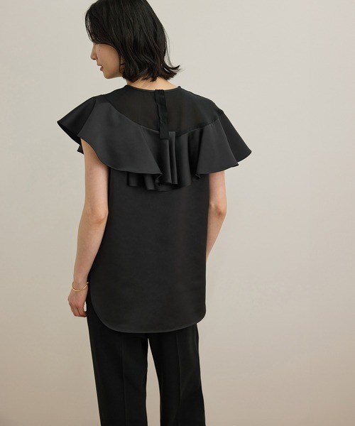 ROPE'（ロペ）の「サテンラッフルブラウス/洗える（シャツ/ブラウス・レディース・ブラック/オフホワイト・FREE）」の11枚目の写真