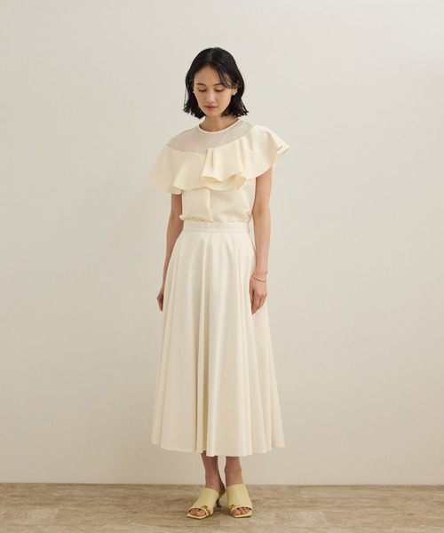 ROPE'（ロペ）の「サテンラッフルブラウス/洗える（シャツ/ブラウス・レディース・ブラック/オフホワイト・FREE）」の13枚目の写真