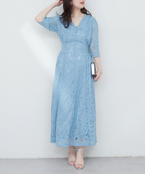 natural couture(ナチュラルクチュール)の「レトロレースワンピース(ワンピース・レディース・ミント/アイボリー/ブラック/ブルー・MEDIUM/LARGE)」の4枚目の写真