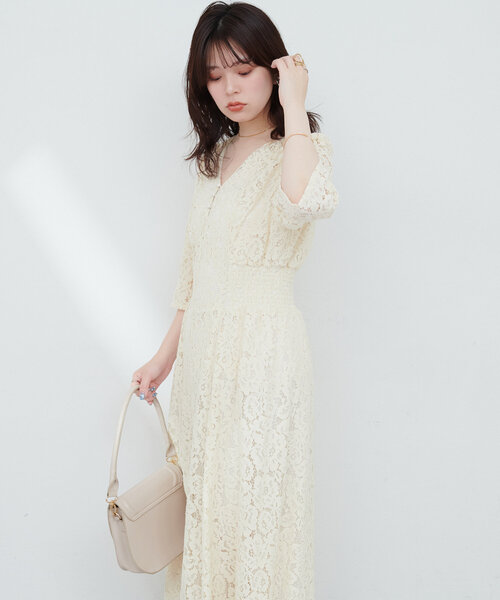 natural couture(ナチュラルクチュール)の「レトロレースワンピース(ワンピース・レディース・ミント/アイボリー/ブラック/ブルー・MEDIUM/LARGE)」の1枚目の写真