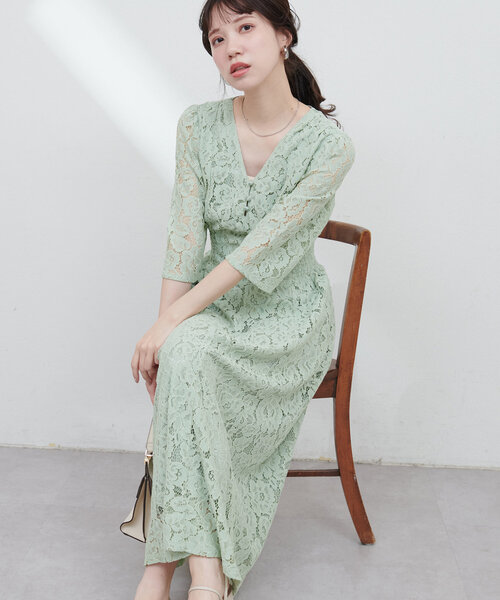 natural couture(ナチュラルクチュール)の「レトロレースワンピース(ワンピース・レディース・ミント/アイボリー/ブラック/ブルー・MEDIUM/LARGE)」の3枚目の写真