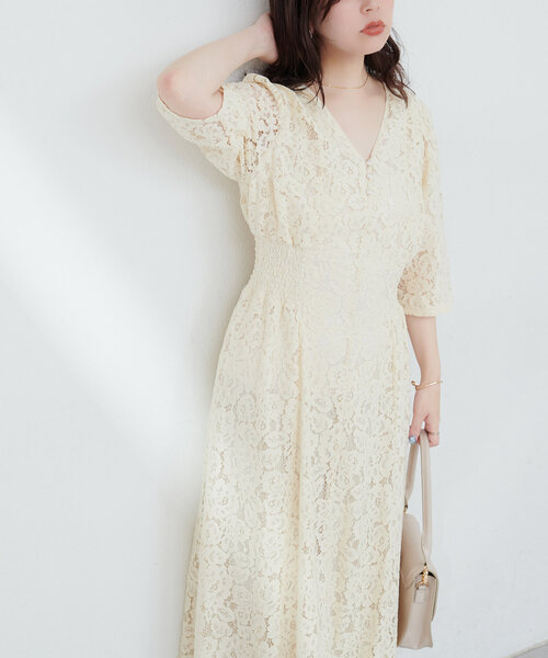natural couture(ナチュラルクチュール)の「レトロレースワンピース(ワンピース・レディース・ミント/アイボリー/ブラック/ブルー・MEDIUM/LARGE)」の5枚目の写真