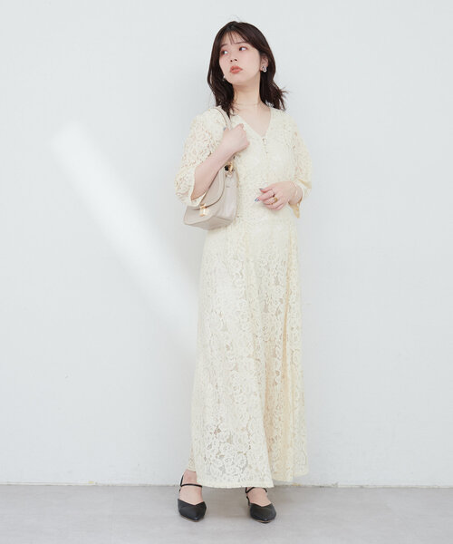 natural couture(ナチュラルクチュール)の「レトロレースワンピース(ワンピース・レディース・ミント/アイボリー/ブラック/ブルー・MEDIUM/LARGE)」の6枚目の写真