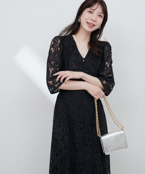 natural couture(ナチュラルクチュール)の「レトロレースワンピース(ワンピース・レディース・ミント/アイボリー/ブラック/ブルー・MEDIUM/LARGE)」の9枚目の写真