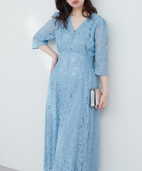 natural couture(ナチュラルクチュール)の「レトロレースワンピース(ワンピース・レディース・ミント/アイボリー/ブラック/ブルー・MEDIUM/LARGE)」の14枚目の写真
