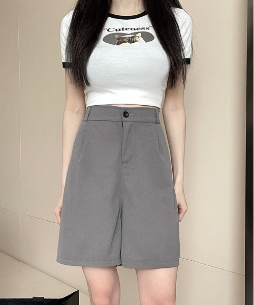 WEGO(ウィゴー)の「WEGO/シンプルタック膝上ハーフパンツ(その他パンツ・レディース・ブラック/グレー/ピンク・MEDIUM/SMALL)」の14枚目の写真