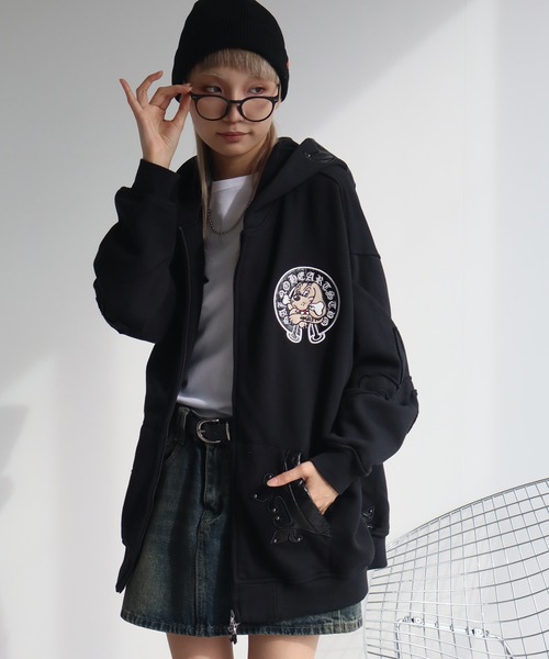 GALFY（ガルフィー）の「【GALFY/ガルフィー】百合の紋紋パーカー（パーカー・メンズ・ブラック/ベージュ/オフホワイト・XL/L/FREE）」の3枚目の写真