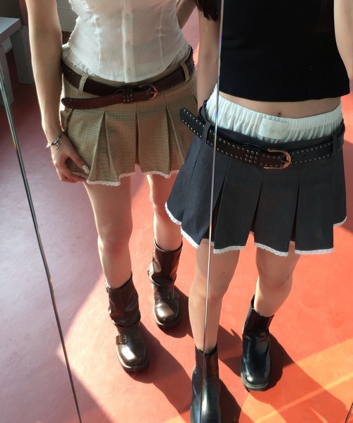 Judin(ジュディン)の「【ベルトSET】Double waist pleats mini skirt【JD】(スカート・レディース・ベージュ/グレー・S/M)」の2枚目の写真