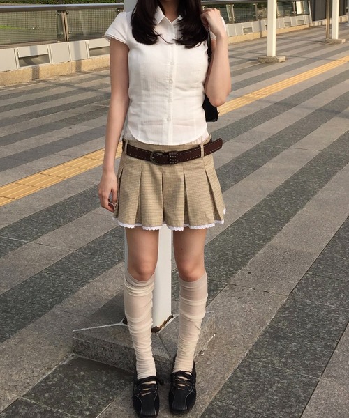 Judin(ジュディン)の「【ベルトSET】Double waist pleats mini skirt【JD】(スカート・レディース・ベージュ/グレー・S/M)」の14枚目の写真