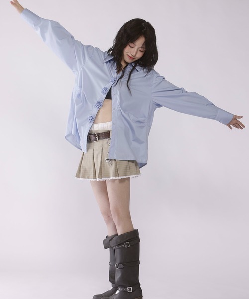 Judin(ジュディン)の「【ベルトSET】Double waist pleats mini skirt【JD】(スカート・レディース・ベージュ/グレー・S/M)」の5枚目の写真