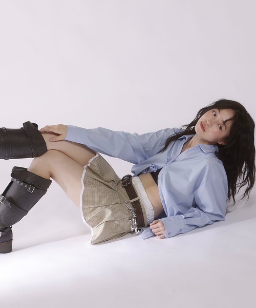 Judin(ジュディン)の「【ベルトSET】Double waist pleats mini skirt【JD】(スカート・レディース・ベージュ/グレー・S/M)」の4枚目の写真