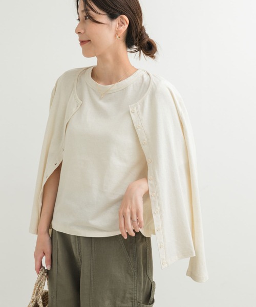 URBAN RESEARCH DOORS(アーバンリサーチドアーズ)の「コットンリネン5分袖Tシャツ(Tシャツ/カットソー・レディース・チャコールグレー/ナチュラル・MEDIUM)」の1枚目の写真