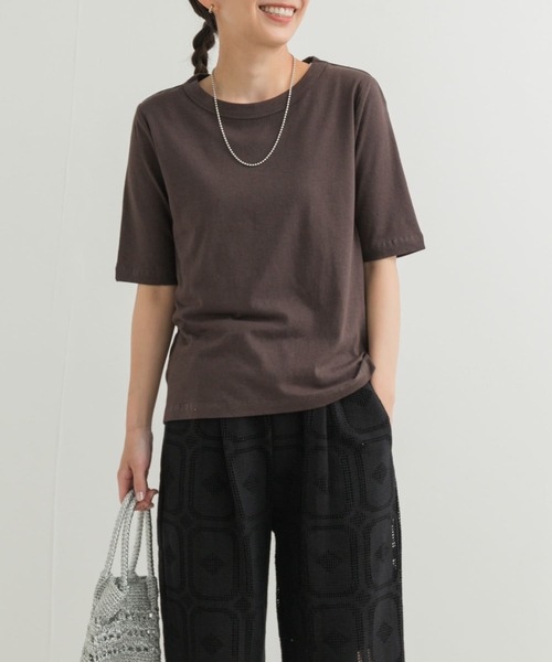 URBAN RESEARCH DOORS(アーバンリサーチドアーズ)の「コットンリネン5分袖Tシャツ(Tシャツ/カットソー・レディース・チャコールグレー/ナチュラル・MEDIUM)」の2枚目の写真