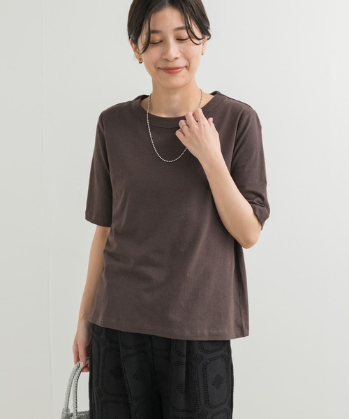 URBAN RESEARCH DOORS(アーバンリサーチドアーズ)の「コットンリネン5分袖Tシャツ(Tシャツ/カットソー・レディース・チャコールグレー/ナチュラル・MEDIUM)」の4枚目の写真