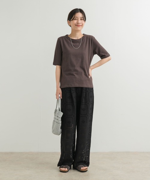 URBAN RESEARCH DOORS(アーバンリサーチドアーズ)の「コットンリネン5分袖Tシャツ(Tシャツ/カットソー・レディース・チャコールグレー/ナチュラル・MEDIUM)」の8枚目の写真