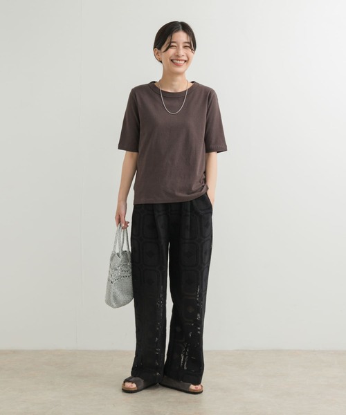 URBAN RESEARCH DOORS(アーバンリサーチドアーズ)の「コットンリネン5分袖Tシャツ(Tシャツ/カットソー・レディース・チャコールグレー/ナチュラル・MEDIUM)」の9枚目の写真