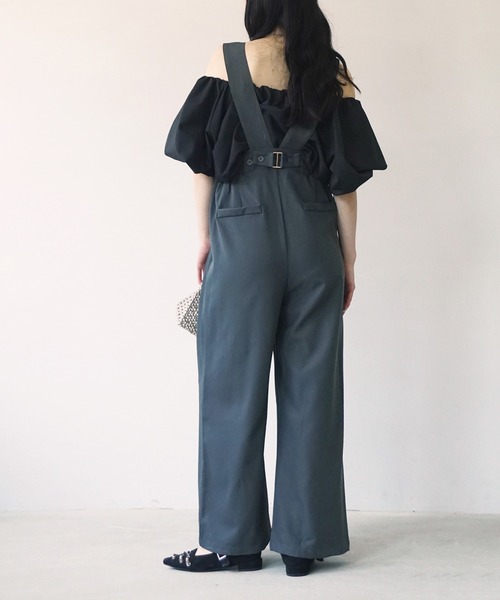 O'fmus(オフムス)の「【O'fmus】ハイストラップ ワイドパンツ ofmw25s052(サロペット/オーバーオール・レディース・チャコールグレー/アイボリー・FREE)」の22枚目の写真