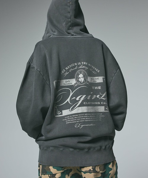 PIGMENT DYED FACE LABEL ZIP UP SWEAT HOODIE（パーカー）｜X
