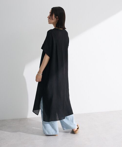 Green　Parks（グリーンパークス）の「半袖シアーシャツワンピース（シャツワンピース・レディース・オレンジ/ブルー/オフホワイト/ブラック・FREE）」の20枚目の写真