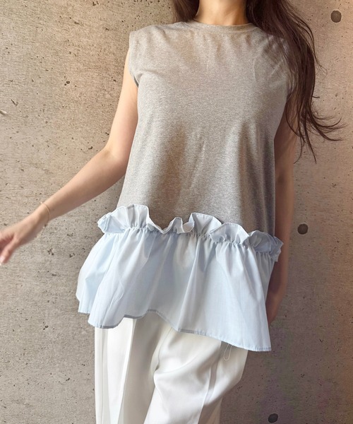 トレーナー スウェット ドッキングフリル ノースリスエット（1枚で映える、甘辛バランス）/ Docking Frill Sweat レディース ドッキングフリル ノースリスエット（1枚で映える、甘辛バランス
