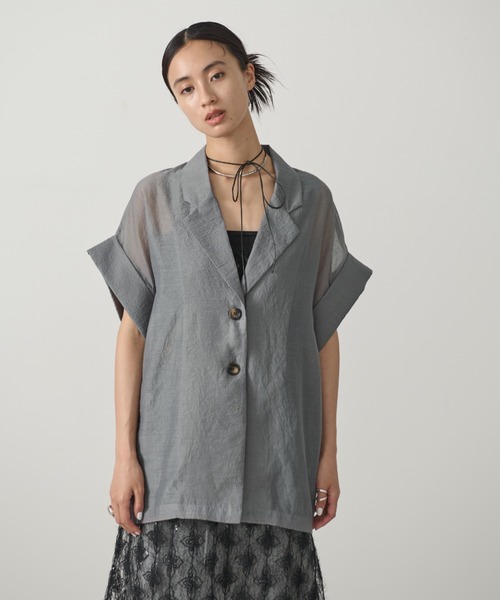 AIC.（エーアイシー）の「シアーテーラードオーバージャケット（テーラードジャケット・レディース・アイボリー/ブラック/ブラウン/グレー・FREE）」の4枚目の写真