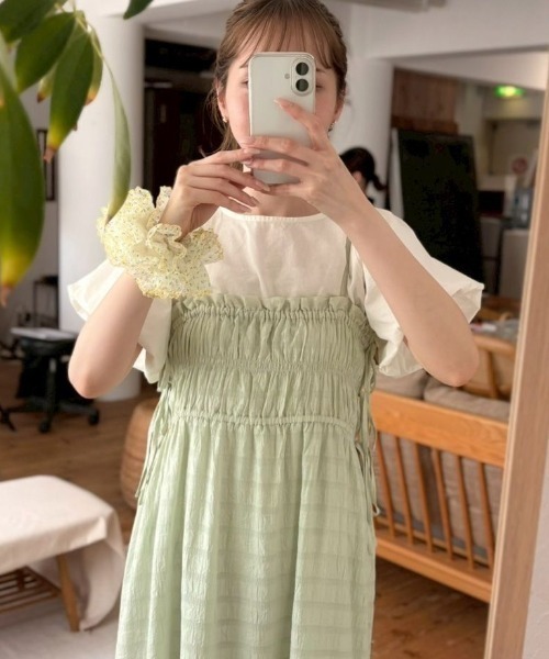☆手招きハチ☆ベージュマウアフラワー5点セット pur chouchou/カットワーク フラワー刺繍 フリル シュシュ P4205