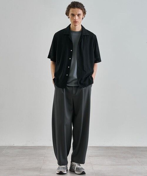 United Tokyo ショート丈レースシャツ 一部店舗限定〉DRY RAYON ストライプショートスリーブシャツ(1