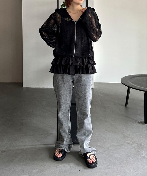PILIT(ピリット)の「クロシェ風レースパーカー(パーカー・レディース・アイボリー/ブラック・MEDIUM)」の22枚目の写真