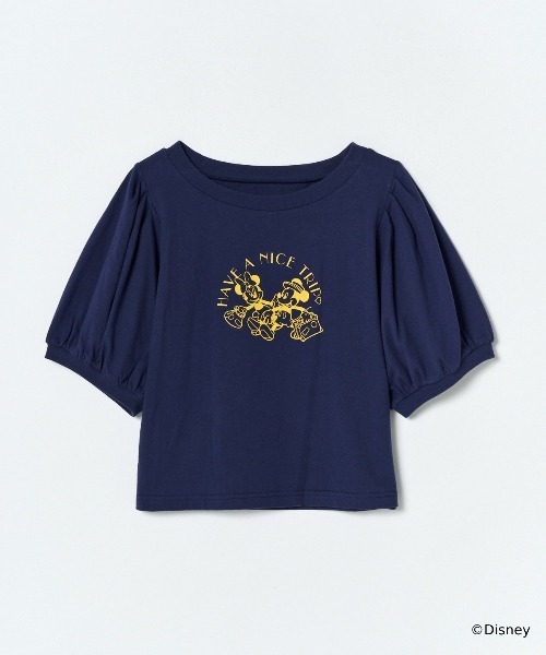 REDYAZEL（レディアゼル）の「ミッキー&ミニー / トラベルデザイン リンガーTシャツ（Tシャツ/カットソー・レディース・ネイビー/ライトグレー/オフホワイト・FREE）」の3枚目の写真