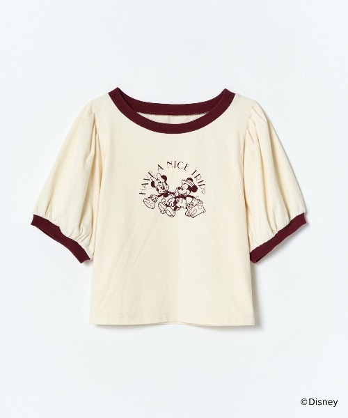 REDYAZEL（レディアゼル）の「ミッキー&ミニー / トラベルデザイン リンガーTシャツ（Tシャツ/カットソー・レディース・ネイビー/ライトグレー/オフホワイト・FREE）」の2枚目の写真