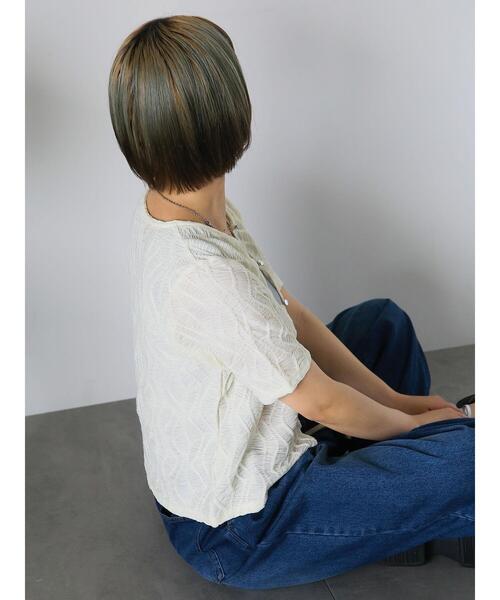 ehka sopo(エヘカソポ)の「シアーシャーリングカーディガン(カーディガン/ボレロ・レディース・グリーン/キナリ/ブラック/サックスブルー・F)」の13枚目の写真