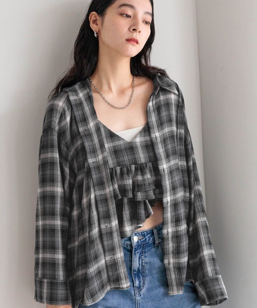 LOWRYS FARM（ローリーズファーム）の「オンブレチェックシャツ　576769（シャツ/ブラウス・レディース・レッド/チャコールグレー・FREE）」の15枚目の写真