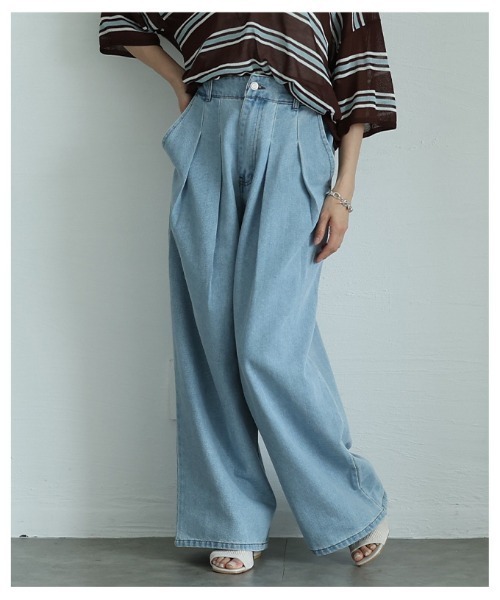 Sawa a la mode(サワアラモード)の「ダブルタックデニムバギーパンツ(デニムパンツ・レディース・ブルー系その他・FREE)」の3枚目の写真