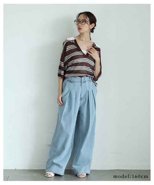 Sawa a la mode(サワアラモード)の「ダブルタックデニムバギーパンツ(デニムパンツ・レディース・ブルー系その他・FREE)」の6枚目の写真