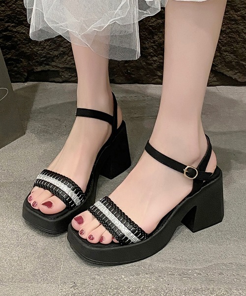 Lace Ladies（レースレディース）の「配色 ラインストーン スクエアトゥ ストラップ サンダル（サンダル・レディース・ブラック/アイボリー・22.5cm/23cm/23.5cm/24cm/24.5cm/25cm）」の16枚目の写真