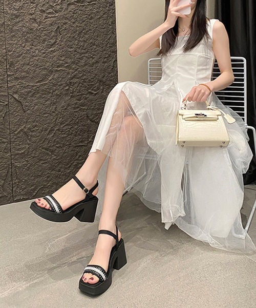 Lace Ladies（レースレディース）の「配色 ラインストーン スクエアトゥ ストラップ サンダル（サンダル・レディース・ブラック/アイボリー・22.5cm/23cm/23.5cm/24cm/24.5cm/25cm）」の18枚目の写真