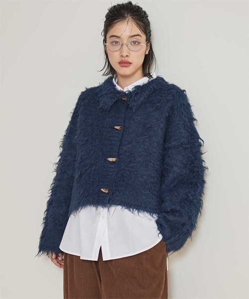 miette(ミエット)の「モヘアライク襟付きショートカーディガン(カーディガン/ボレロ・レディース・キャメル/ネイビー/アイボリー/グレー・M/S)」の4枚目の写真
