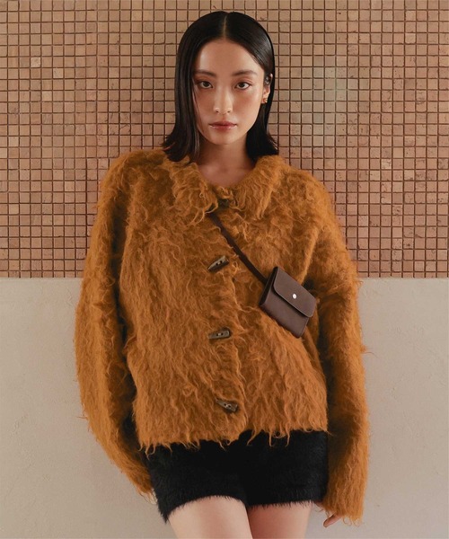 miette(ミエット)の「モヘアライク襟付きショートカーディガン(カーディガン/ボレロ・レディース・キャメル/ネイビー/アイボリー/グレー・M/S)」の1枚目の写真