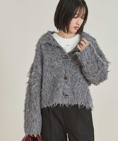 miette(ミエット)の「モヘアライク襟付きショートカーディガン(カーディガン/ボレロ・レディース・キャメル/ネイビー/アイボリー/グレー・M/S)」の3枚目の写真