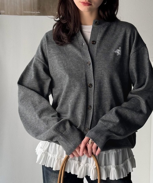 刺繍デザイン ブラック 長袖カーディガン セール】《JaVa ジャバコラボ》着まわし自在のベーシックデザイン